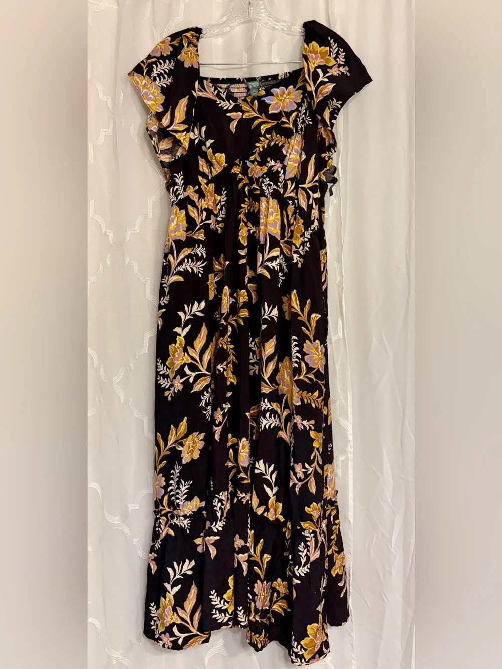 NWT Terra & Sky Black Floral Flutter Sleeve Midi Dress 2X - Picture 5 of 13